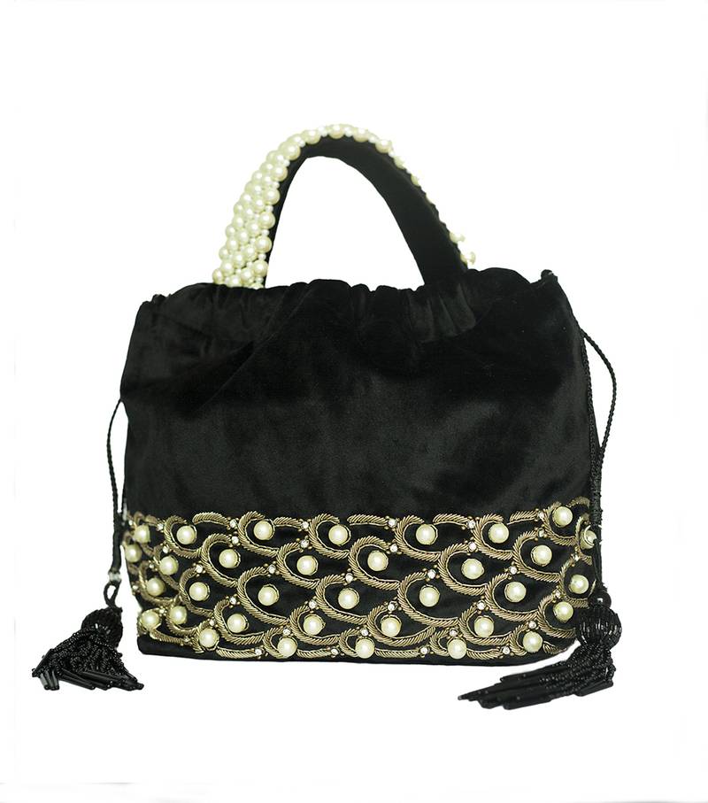 Sea Shell Design Potli Bag on a Royal Black Velvet